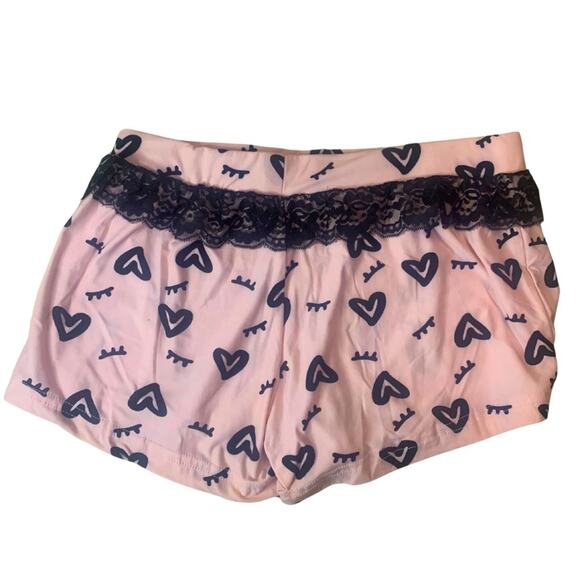 Cute Pink Black Heart Lace Shorts and Sleeveless Top Pajamas Set Pjs Size Small - Picture 6 of 11